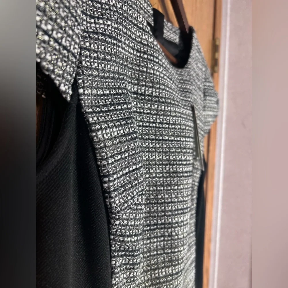 Anthropologie Moulinette Soeurs Grisaille Metallic Tweed Sheath Black Motif Midi - Picture 4 of 9